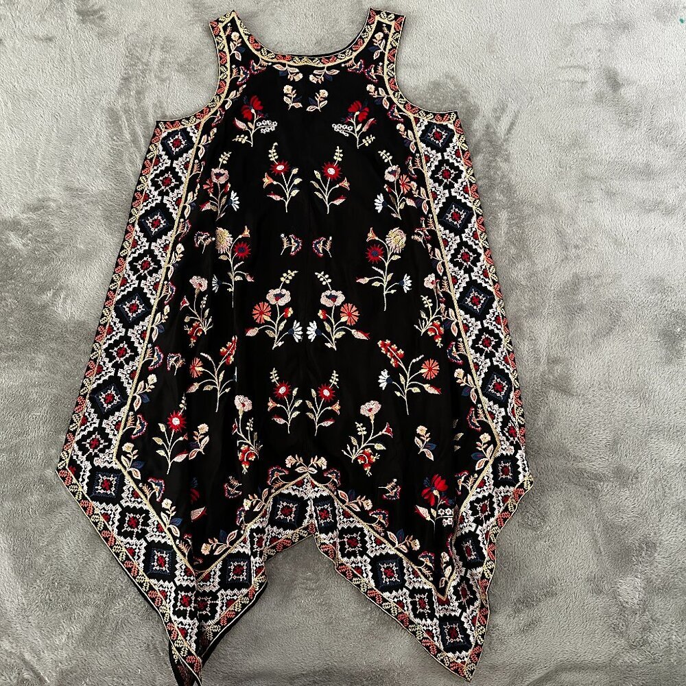 NWT Tolani Shelley Black Embroidered Dress Large Petite LP Asymmetrical Boho